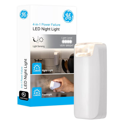 General Electric 37373 GE Basic Power Failure Night Light 1 paquete, color blanco | Recargable