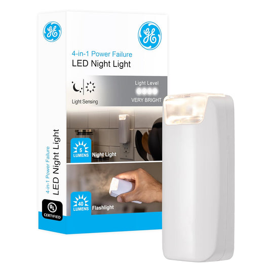 General Electric 37373 GE Basic Power Failure Night Light 1 paquete, color blanco | Recargable