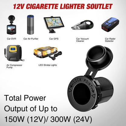 Nilight - Panel de Cargador 4 en 1 PD Tipo C y QC 3.0 Cargador USB con visualización de voltímetro LED y Encendedor de Cigarrillos e Interruptor de Corte de alimentación para Automóviles, Camiones, UTV,