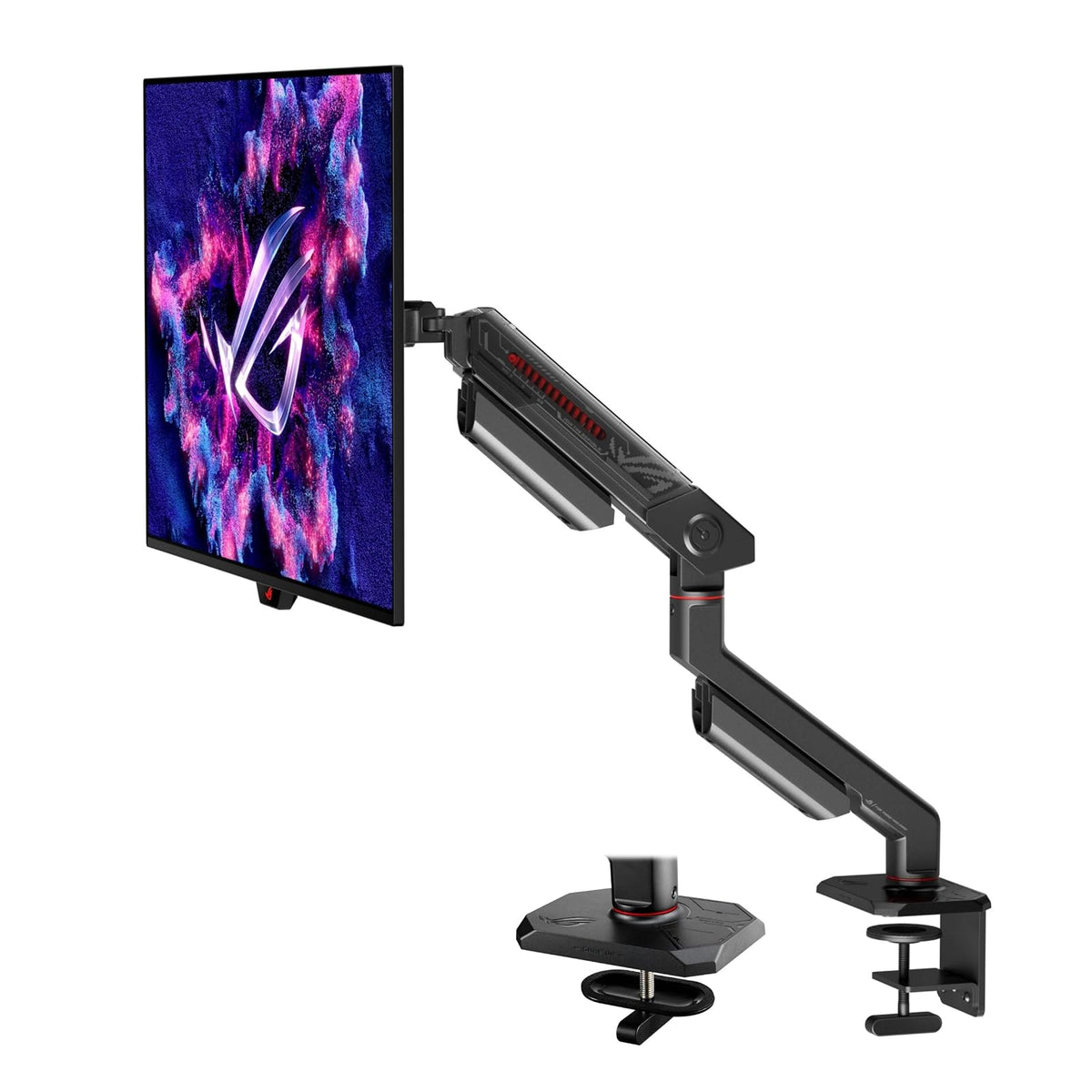 ROG Ergo - Brazo para Monitor (AAS01R) – Soporte mecánico para Monitor con Abrazadera de computadora y Montaje en Ojal, soporta hasta 49 Pulgadas * Dentro de 13,5 kg, pivote/Giratorio/rotación/Altura