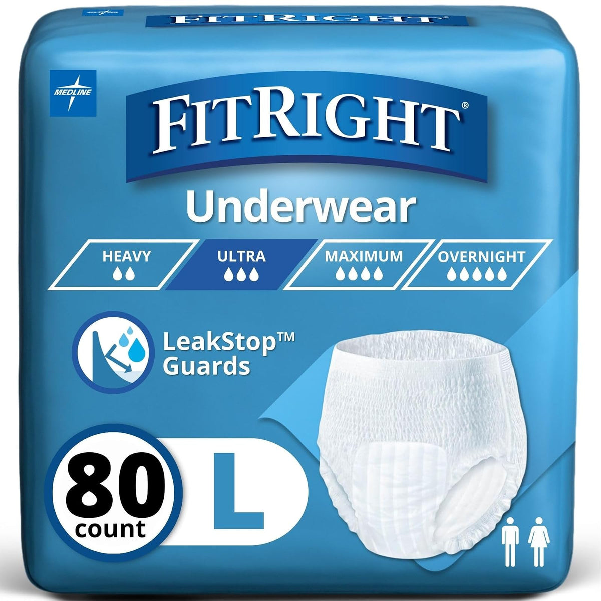 Medline Fitright ropa interior ultra protectora, 20 unidades (paquete de 4), Grande, Large