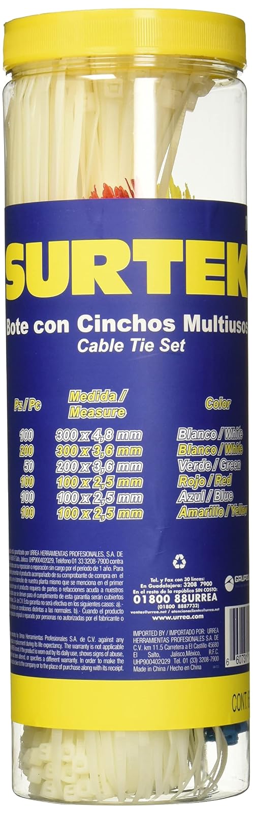 Surtek 114220 Cinchos de Plástico en Bote, 650 Piezas