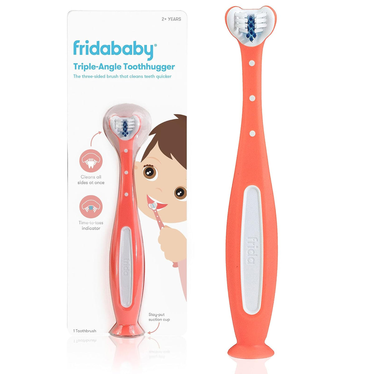 Frida Baby Cepillo de Dientes de Triple Ángulo para Niños de 2 Años en Adelante - 1 Unidad (Paquete de 1) - Rosado