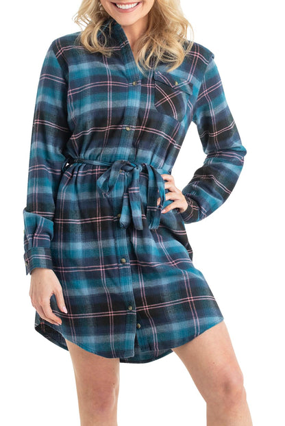 Legendary Whitetails - Vestido para Mujer de Espacios Abiertos, de Franela a Cuadros, Manga Larga, con Botones, con cinturón