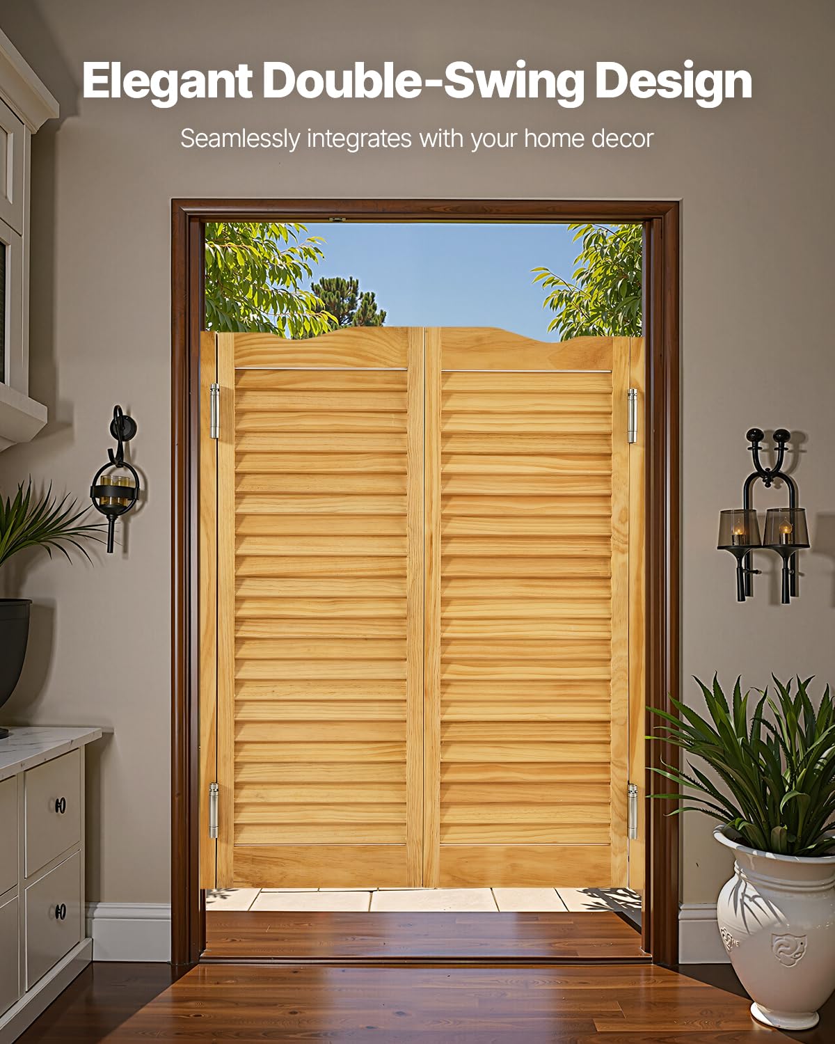 VEVOR - Puertas dobles de salón, 36 pulgadas de ancho x 42 pulgadas de alto, puertas de café con arco superior interior, madera de pino premium, con bisagras y kit de hardware, fácil de instalar, para