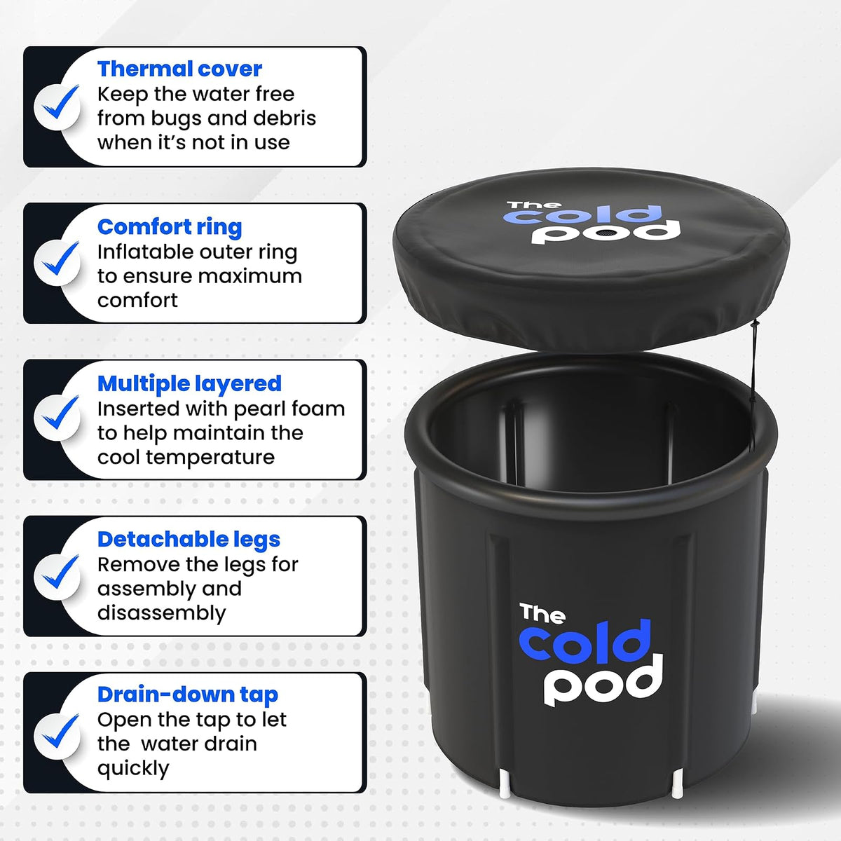 The Cold Pod - tina de hielo para atletas con funda: tina de inmersión fría de 88 galones para recuperación, piscina de baño de hielo portátil de múltiples capas