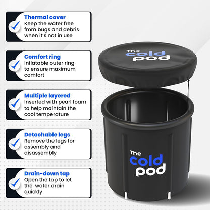 The Cold Pod - tina de hielo para atletas con funda: tina de inmersión fría de 88 galones para recuperación, piscina de baño de hielo portátil de múltiples capas
