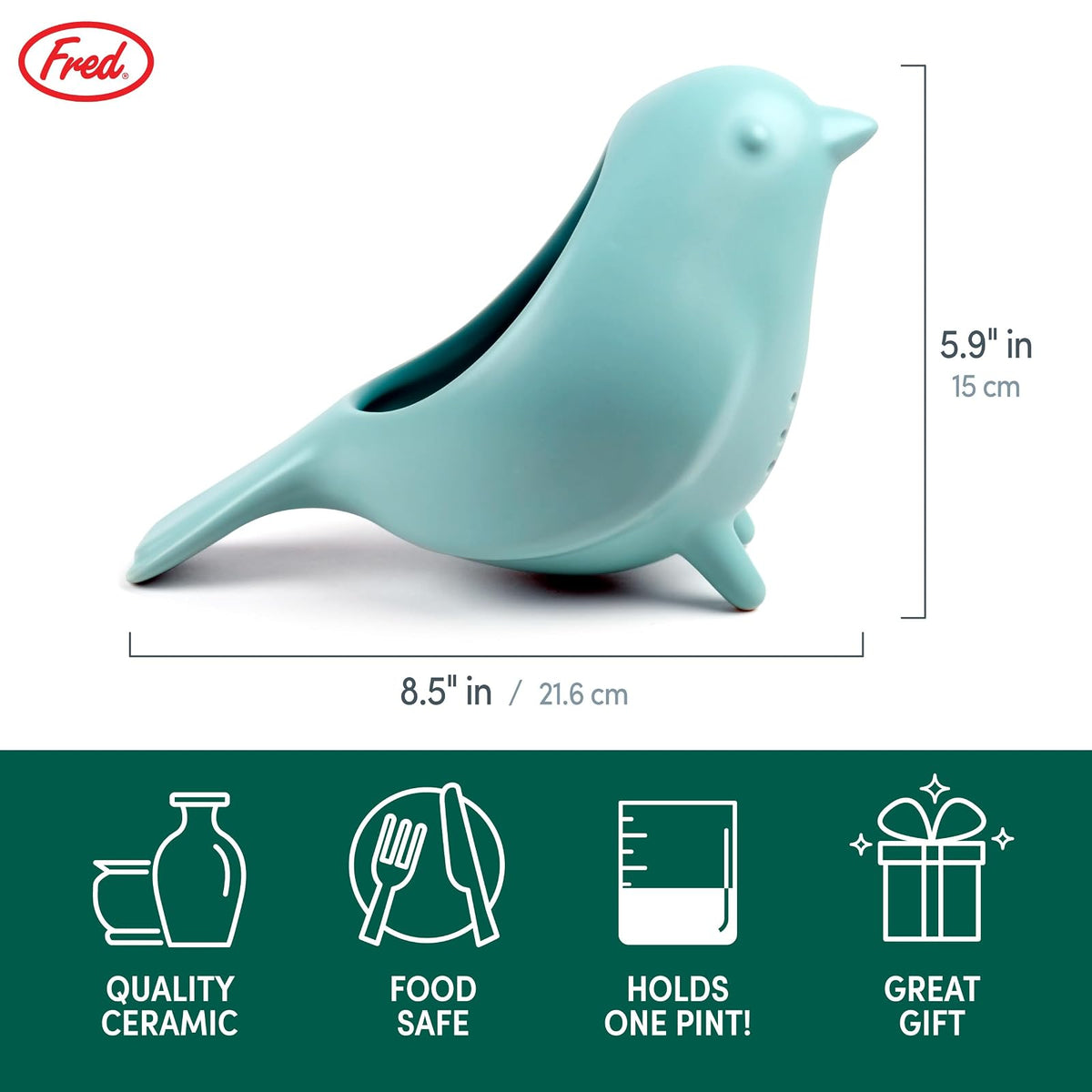 Colador de cerámica de Fred BLUE BIRD, encantador, diseño único, colador de bayas, divertido accesorio de cocina