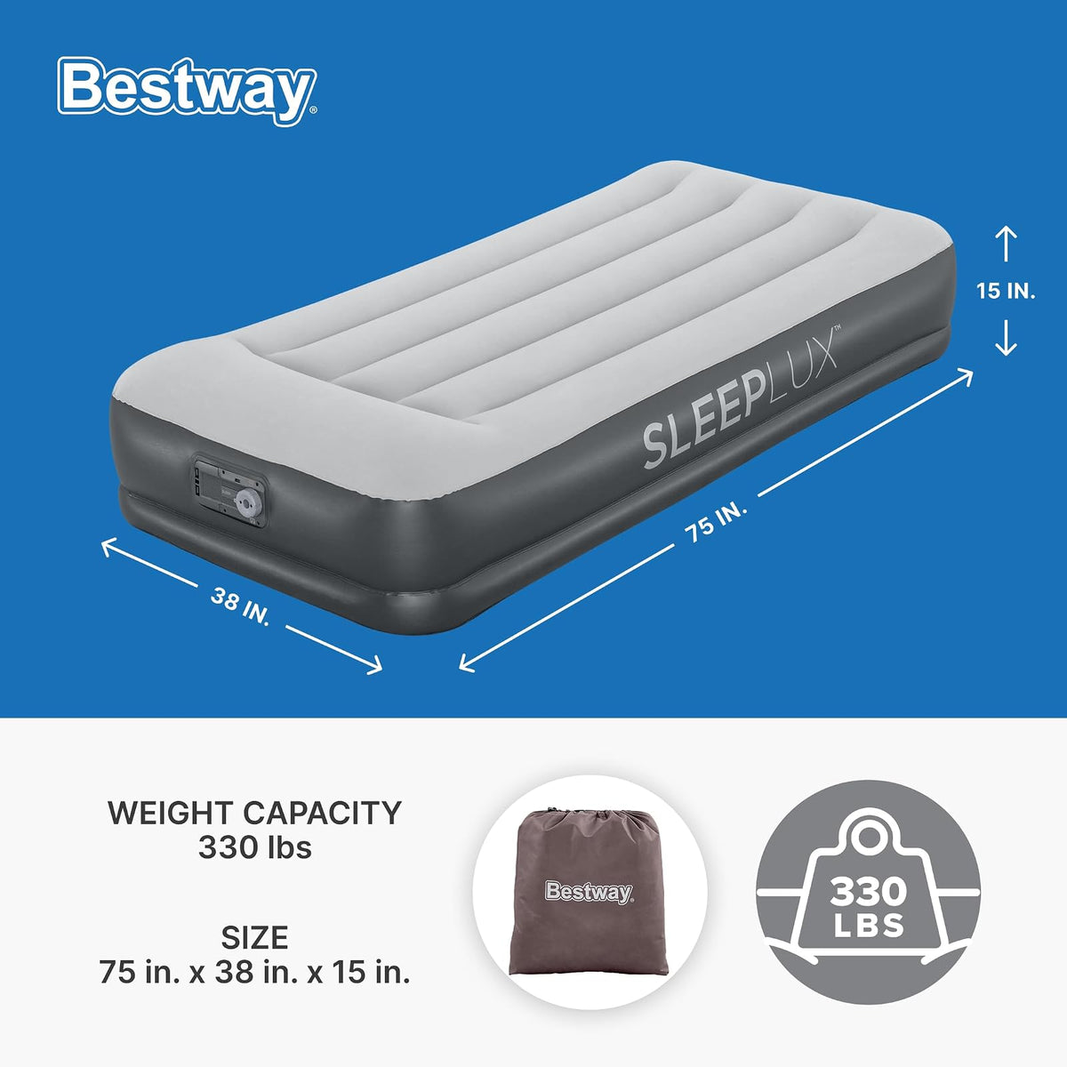 SLEEPLUX Colchón de Aire Inflable Duradero con Bomba integrada, Almohada y Cargador USB