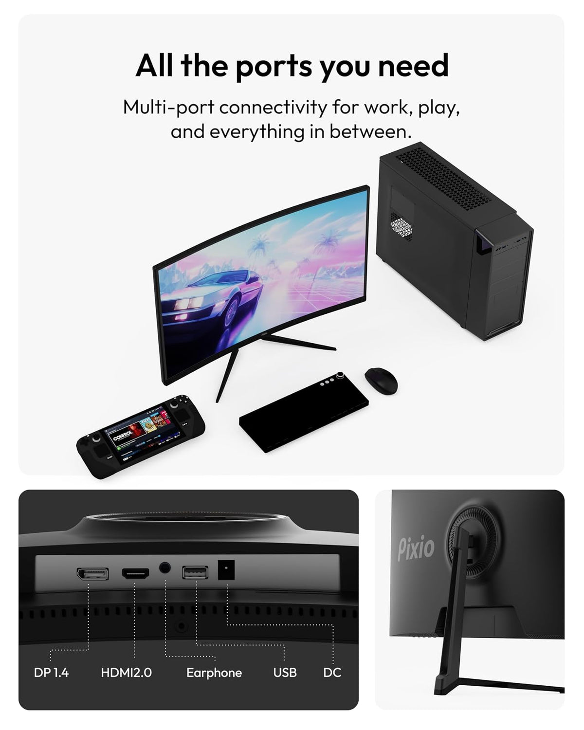 PIXIO PXC248 Wave 24 Inch 200Hz Refresh Rate FHD 1080p Resolution 1500R Curve Fast VA Panel 1ms GTG Response Time Adaptive Sync HDR Curved Gaming Monitor