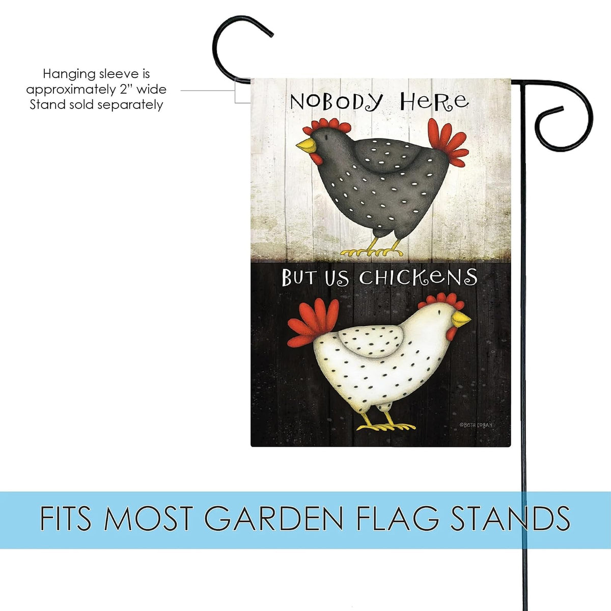 Toland Home Garden Nobody Here But Us Chickens 12.5 x 18 Inch Decorative Funny Farm Barnyard Animal Garden Flag