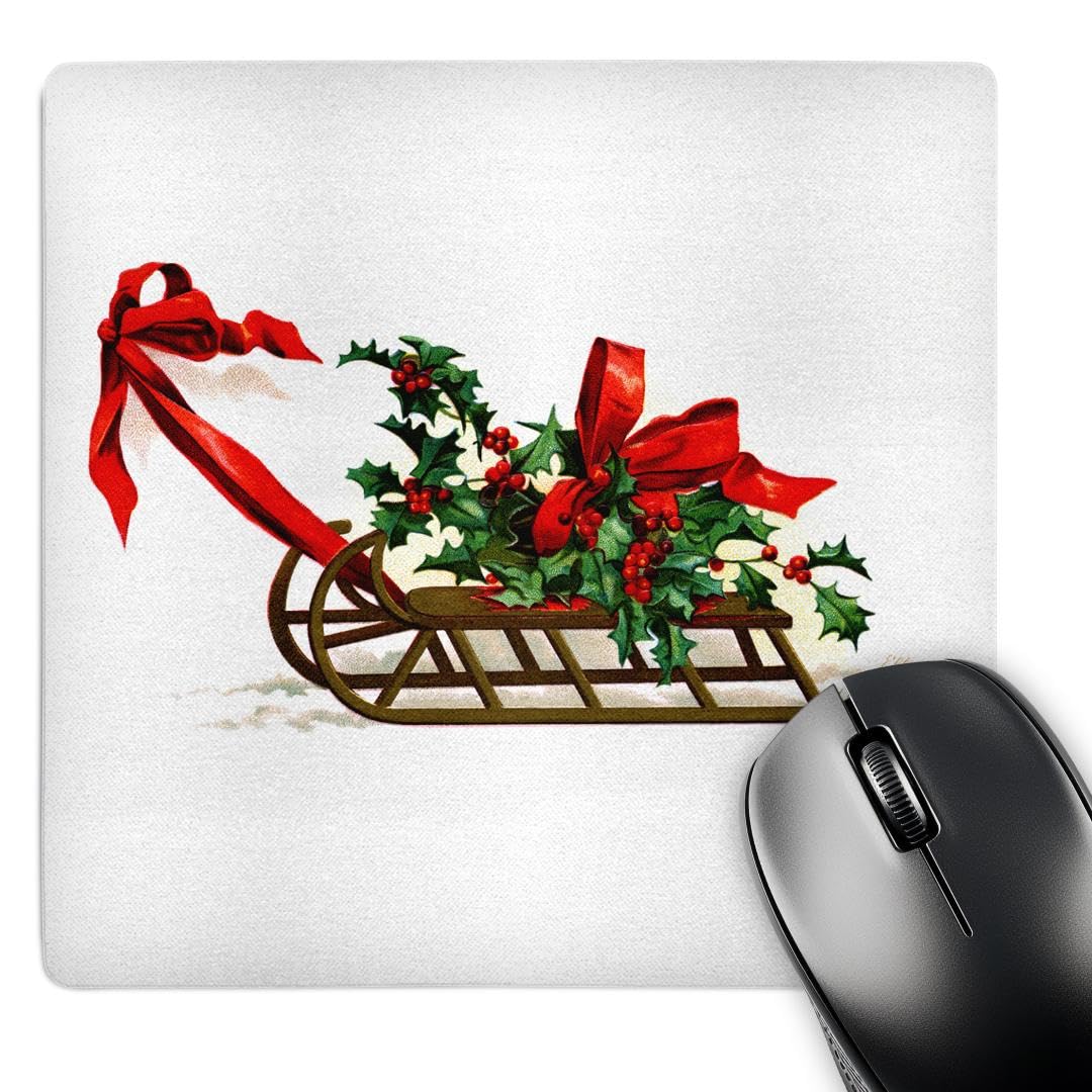 3dRose 8 x 8 x 0.25 Inches Mouse Pad, Clap saddle, Sled with Holly (mp_159972_1)