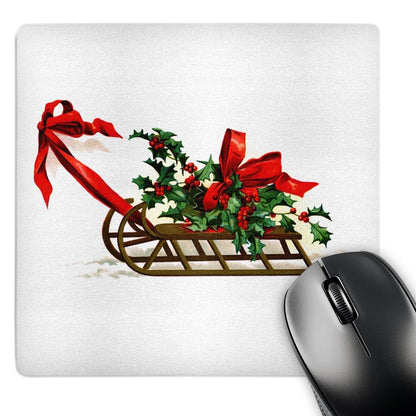3dRose 8 x 8 x 0.25 Inches Mouse Pad, Clap saddle, Sled with Holly (mp_159972_1)