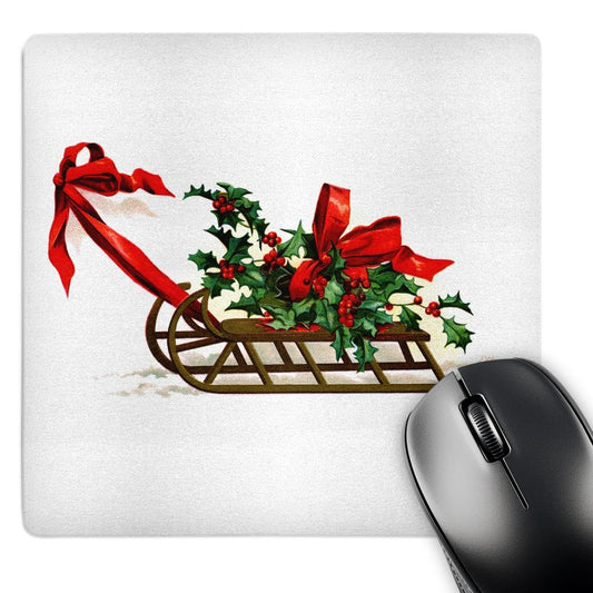 3dRose 8 x 8 x 0.25 Inches Mouse Pad, Clap saddle, Sled with Holly (mp_159972_1)