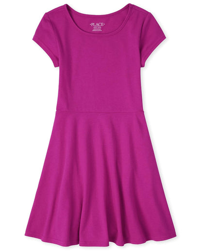 The Children's Place vestido básico de manga corta para niña - Aurora Pink Single - 10-12 Años