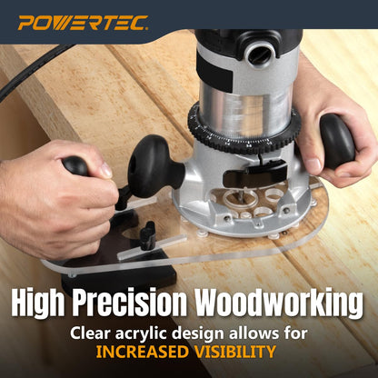 POWERTEC Placa base universal de enrutador compensado con guía reversible de enrutamiento de bordes, agujeros preperforados marcados para cable Porter, Bosch, Milwaukee, Ryobi, Makita, Dewalt,
