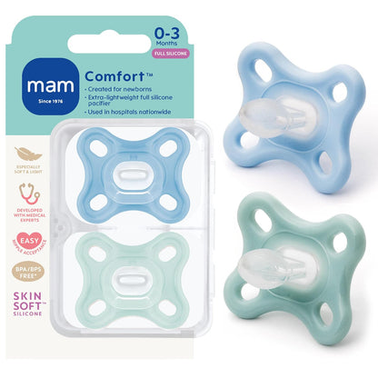 MAM Comfort Chupón de Silicona de una Pieza para Recién Nacido, 2 Piezas - Azul