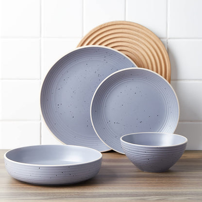 Stone Lain Lauren - Juego de platos y cuencos rústicos, vajilla, servicio para 4, gris claro moteado, apto para lavaplatos y microondas, 16 piezas