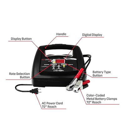 Schumacher Electric Cargador de Batería Automático con Arranque de Motor 85 A/30 A, 6 V/12 V, Negro, SC1307