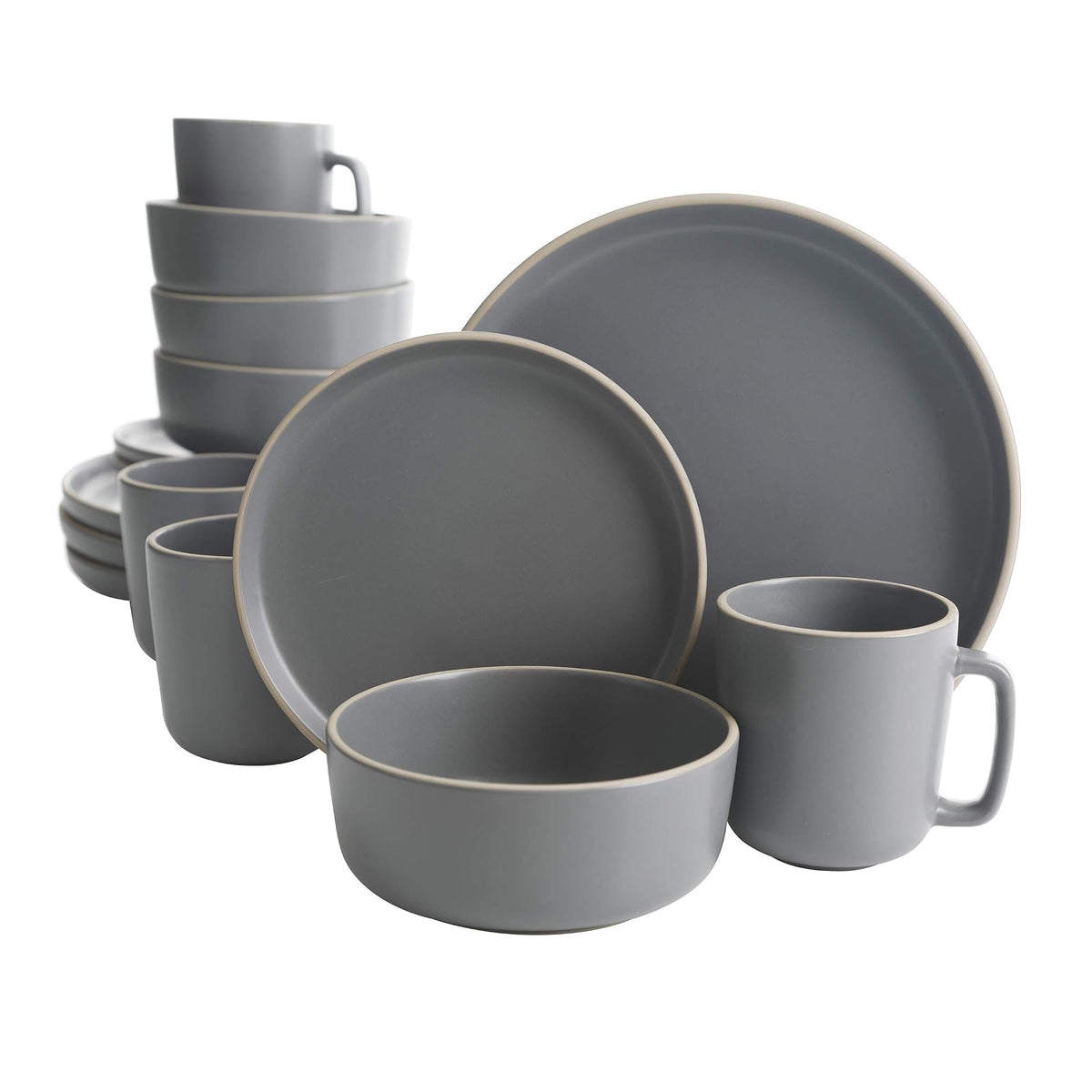 Gibson Home Zuma Vajilla de Gres, Servicio para 4 o 6 - Service for Four (16pcs) - Gris