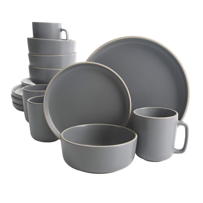 Gibson Home Zuma Vajilla de Gres, Servicio para 4 o 6 - Service for Four (16pcs) - Gris