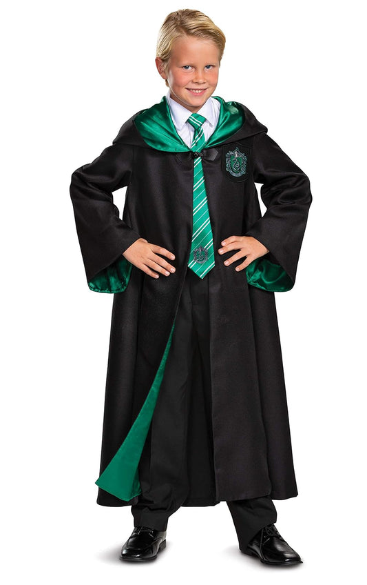 Disfraz de Harry Potter Slytherin Prestige para niños, negro y verde, talla L (10-12)