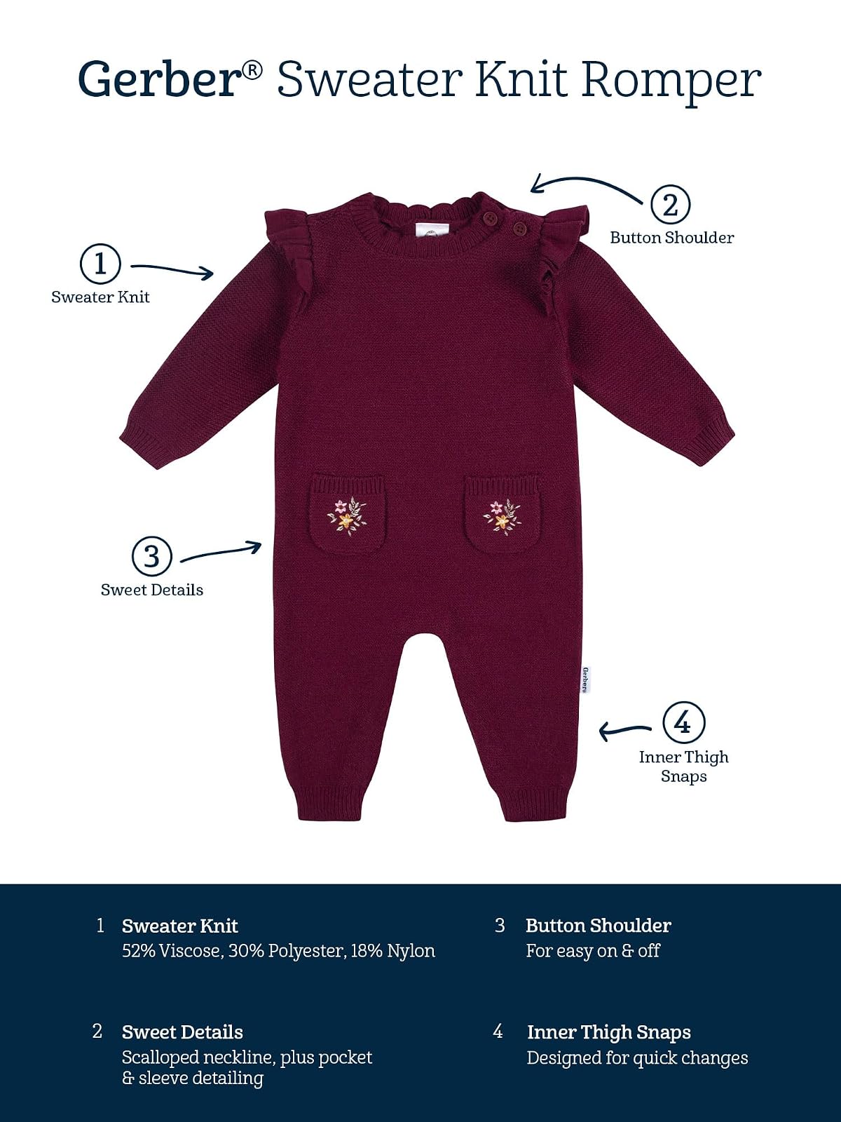 Gerber Sweater Knit Romper Jumpsuit Conjunto de camisetas para bebés y niños pequeños bebés niñas