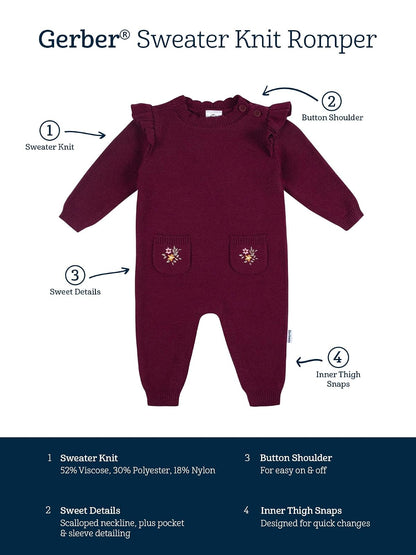 Gerber Sweater Knit Romper Jumpsuit Conjunto de camisetas para bebés y niños pequeños bebés niñas