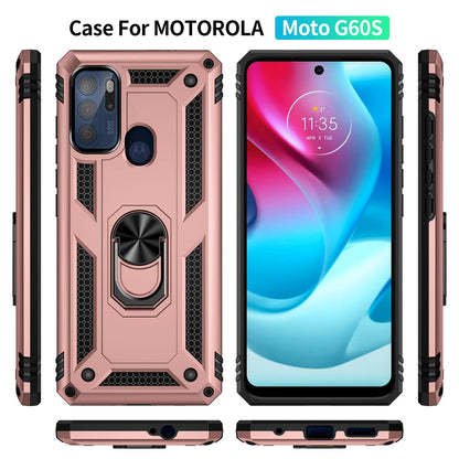 BestAlice.MX Funda para Motorola Moto G60S Case + Protector de Pantalla de Cristal Templado + Lens Mica, Híbrida Rugged Protección Dual Layer Bumper Carcasa con Pie De Apoyo, Oro Rosa