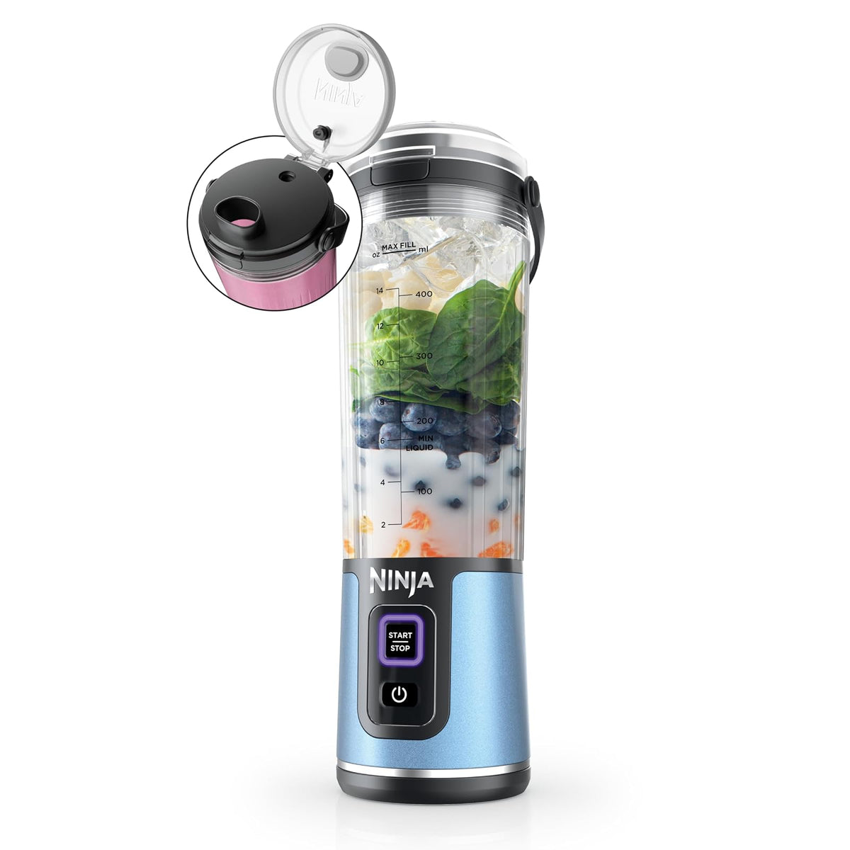 Ninja Blast Licuadora Portátil 18 oz Recargable USB-C - Macarrón Azul Metálico