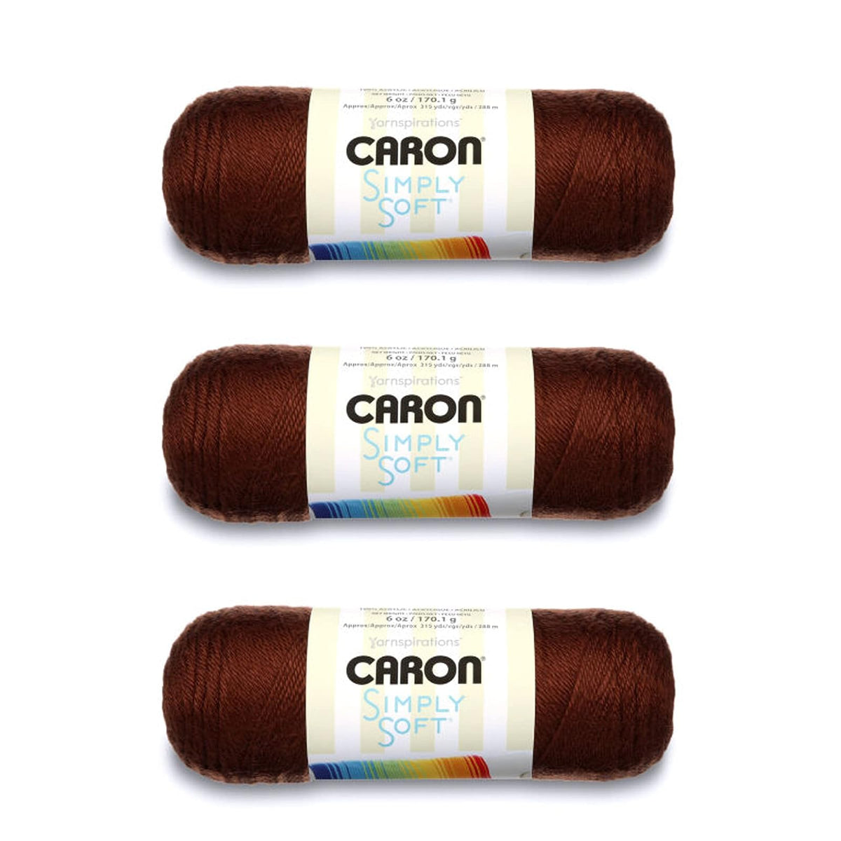 Caron Simply Soft Estambre Acrílico, Paquete de 3 Madejas de 170 g - Chocolate - Paquete de 3
