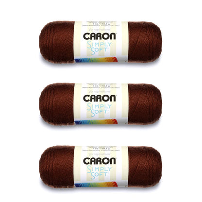 Caron Simply Soft Estambre Acrílico, Paquete de 3 Madejas de 170 g - Chocolate - Paquete de 3