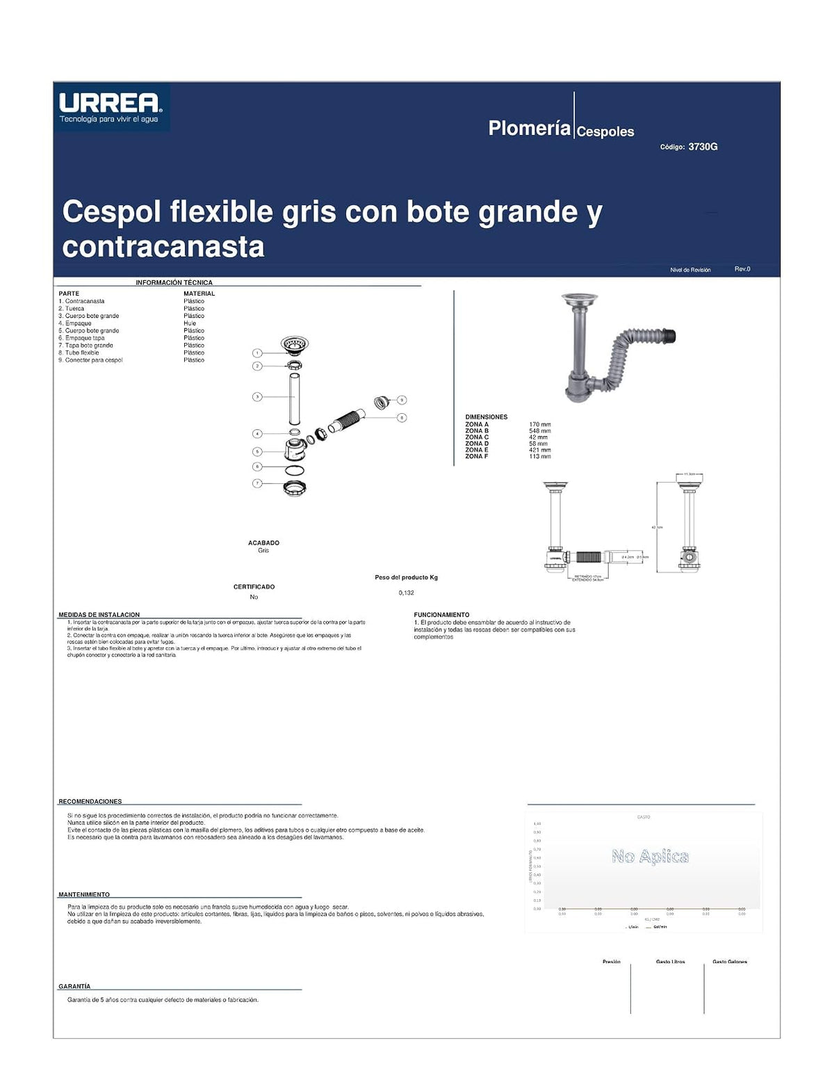 Urrea 3730 Céspol Flexible Bote Grande y Contra Canasta