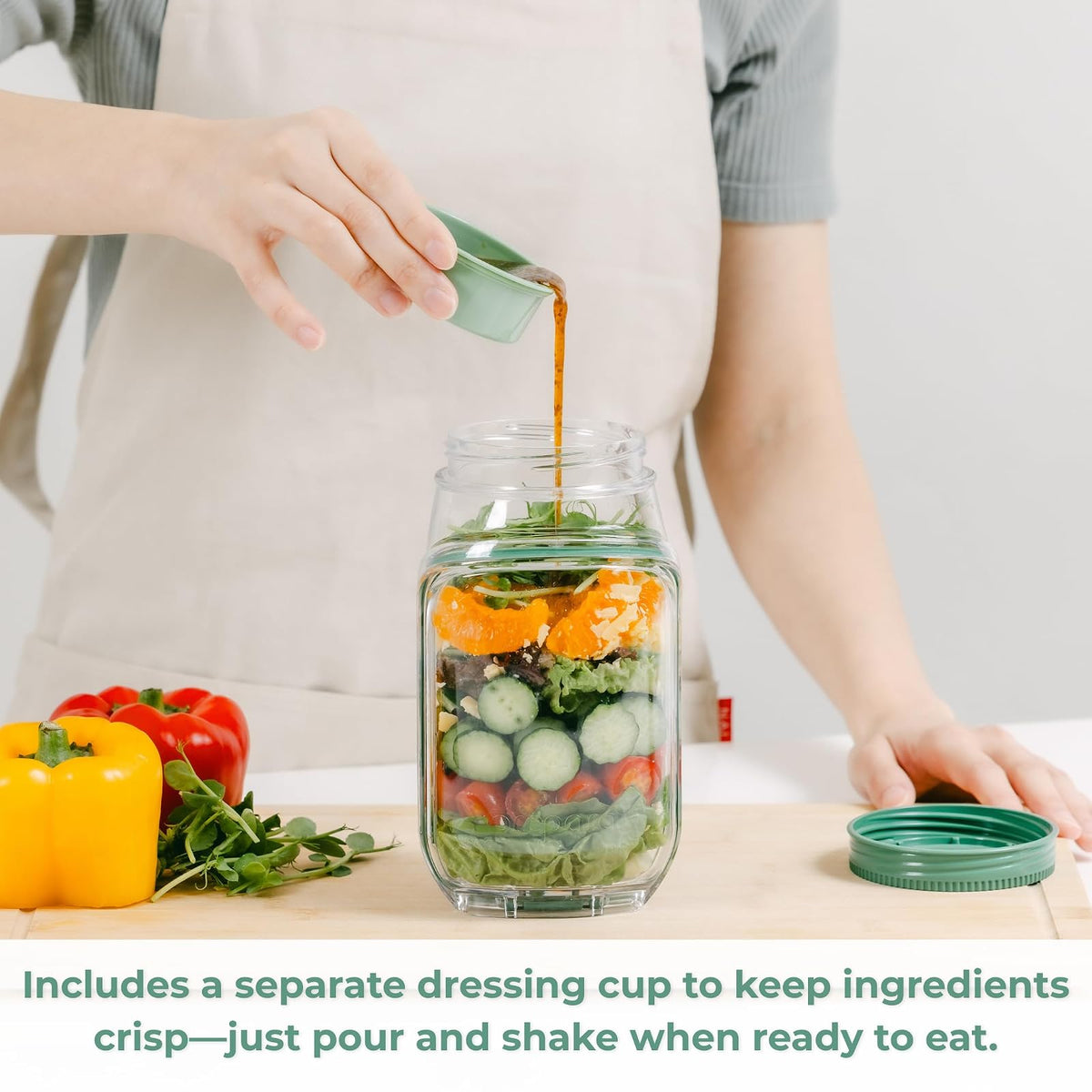 Prepara The Original Ensaladera | Sin BPA, ideal para preparación de comidas y ensaladas, cápsula de 4.5 tazas con cápsula de aderezo de 2.5 onzas