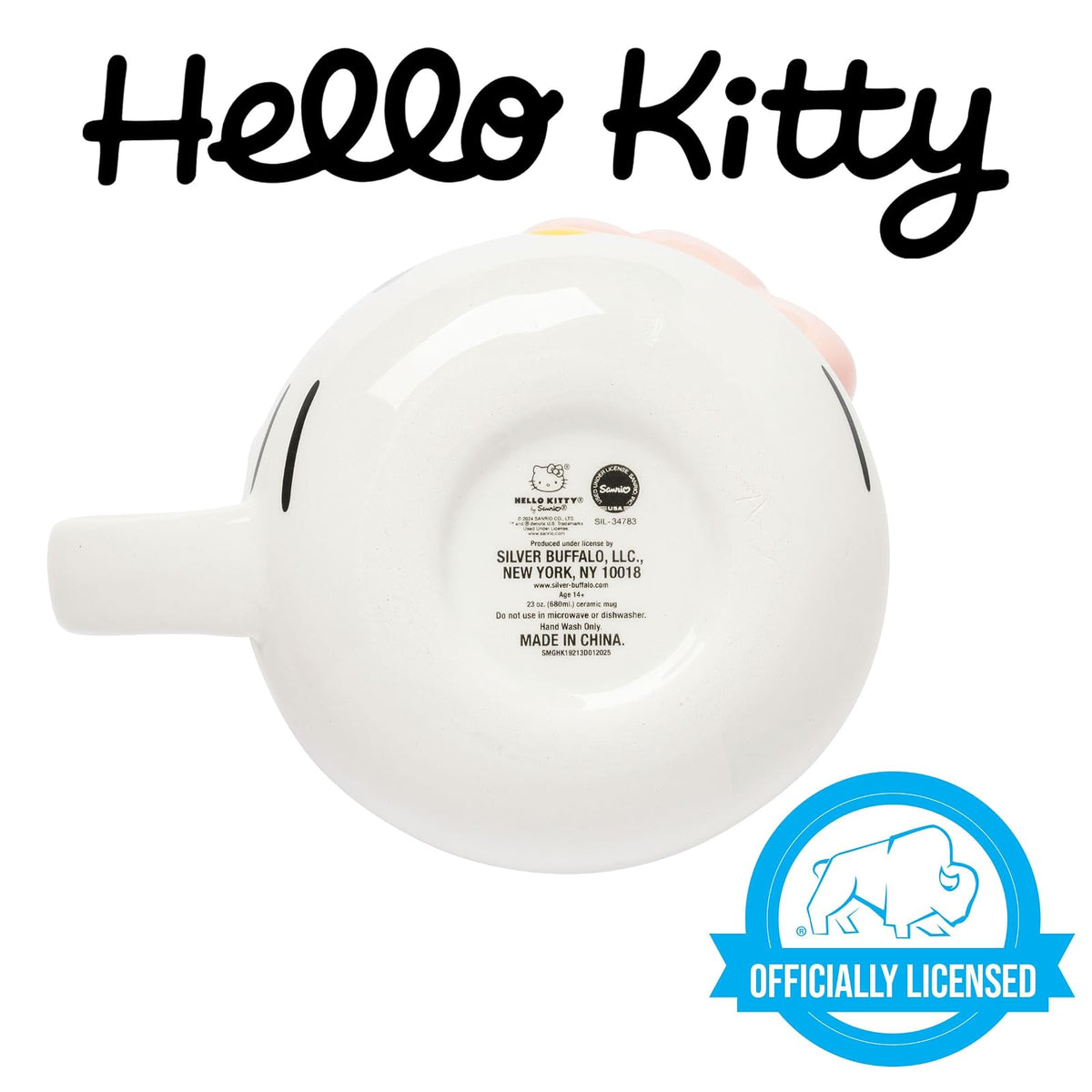 Silver Buffalo Hello Kitty - Taza esculpida 3D de cerámica con lazo de cara rosa claro