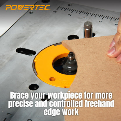 POWERTEC Placa de inserción de mesa de enrutador Bosch, DeWalt, Makita y | Placa de inserción de aluminio de precisión, tornillo de nivelación, pasador de arranque para carpintería con tablas de