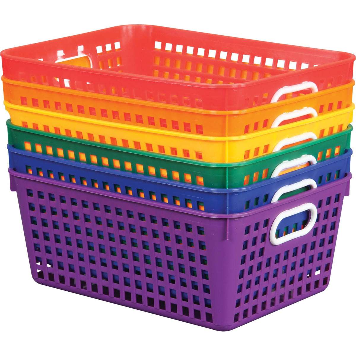 Really Good Stuff 666002 cestas de almacenamiento de plástico para uso en el aula o en el hogar, divertidos colores arcoíris - 13 x 10 pulgadas (juego de 6) - 6 Baskets (13"x10") - Arco iris