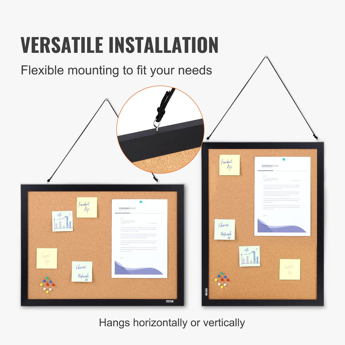VEVOR - Tablero de corcho para paredes, corcho de doble cara de 24 x 18 pulgadas, tablero de anuncios con marco para oficina, hogar y escuela