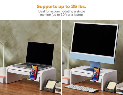 Bostitch Konnect - Elevador Ajustable para Monitor con cajón y Soporte para teléfono Celular, Soporte para computadora portátil, 4 Niveles de Altura, gestión de Cables y Patas de Goma