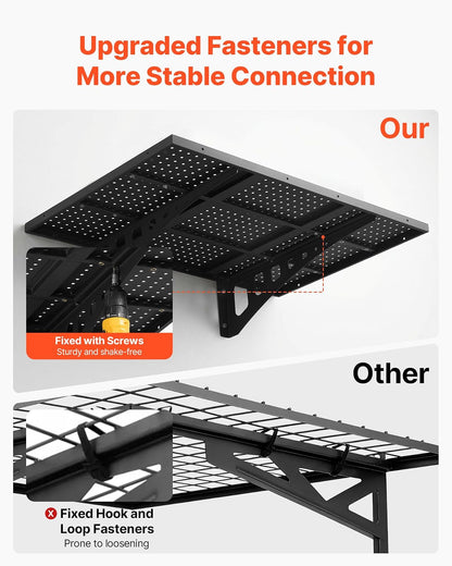VEVOR Estantería de Pared de Acero Resistente 610x914 mm, Carga 254kg en Total 127kg por Estante, Distancia Ajustable, Juego de 2 Estanterías Flotantes con Ganchos para Garaje Cocina Lavandería Taller