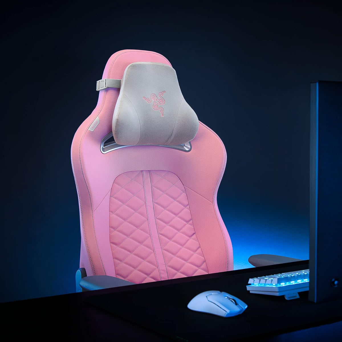 Razer - Cojín de Cabeza para Cuello y Cabeza para sillas de Juegos, Cuarzo | Diseño ergonómico, acolchado de espuma viscoelástica, envuelto en terciopelo rosa de felpa