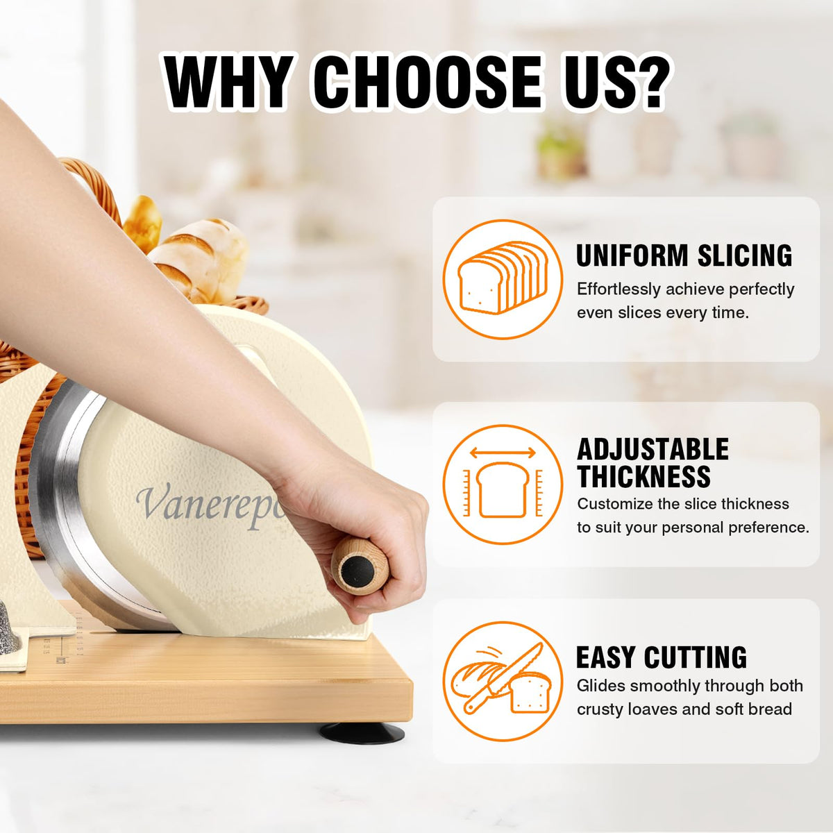 vanerepok Manual Bread Slicer for Homemade Sourdough Bread Slicer de pan de manivela para pan crusty Etc Acero inoxidable Ancho ajustable para uso doméstico y comercial