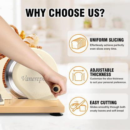 vanerepok Manual Bread Slicer for Homemade Sourdough Bread Slicer de pan de manivela para pan crusty Etc Acero inoxidable Ancho ajustable para uso doméstico y comercial
