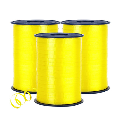 Morex Ribbon 253/5-605 rizado rizado 3/16 pulgadas x 1500 yardas (paquete de 3) cinta para envolver regalos, amarillo, decoraciones de cumpleaños, regalos de fiesta para niños y adultos, cinta de Navidad para manualidades