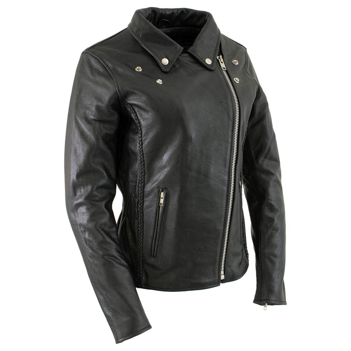 Milwaukee Leathher Milwaukee LKL27001 - chamarra clásica trenzada de piel negro de alta calidad ajustada para motociclistas, talla S