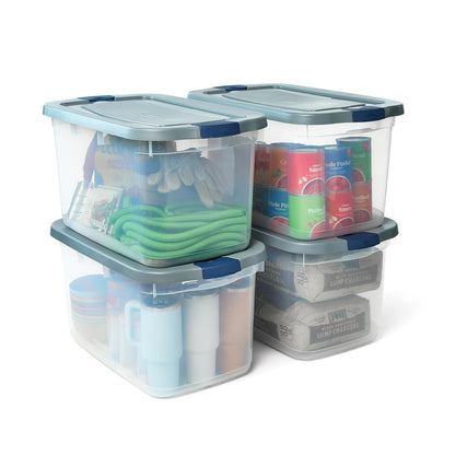 Rubbermaid Roughneck Clear 66 Qt/16.5 Gal Storage Containers, Pack of 4 with Latching Grey Lids, Visible Base, Sturdy and Stackable, Great for Storage and Organization - Tapas a presión - 66 Qt - 4 Pack