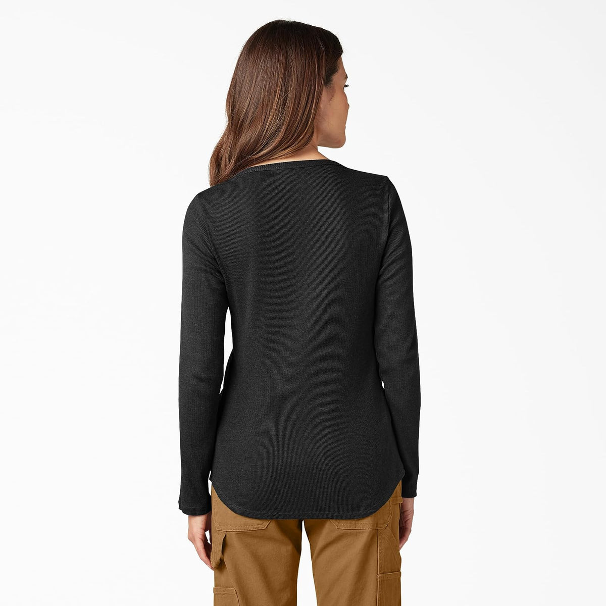 Dickies Playera Henley de Manga Larga con 3 Botones. Playera Henley para Mujer