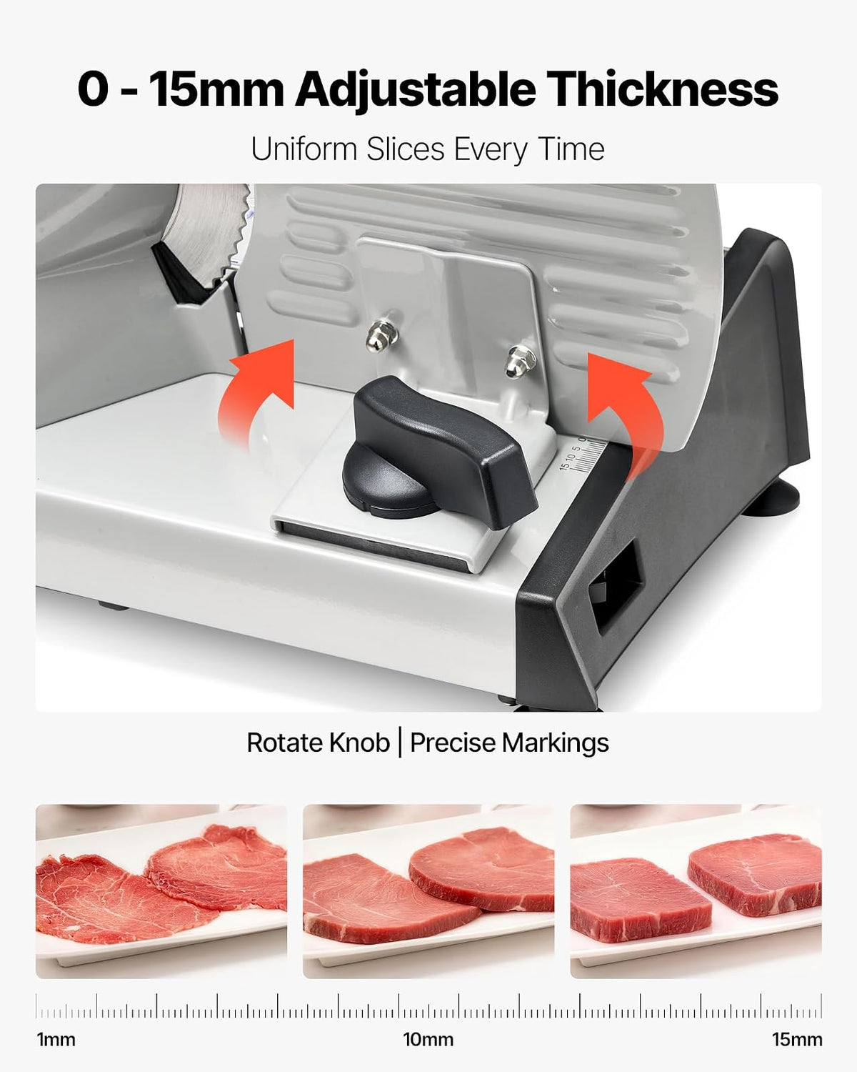 VEVOR Rebanadora de carne, cortadora eléctrica de fiambres de 7.5 pulgadas y 200 W con cuchilla SUS420, grosor ajustable de 0 a 0.6 pulgadas, con certificación ETL para carne, jamón, baguett y filete.