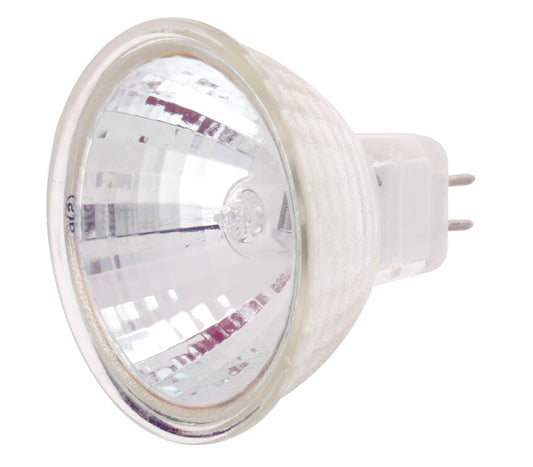 Satco S4187 - foco halógena MR16 de 75 W, base GX5.3, 12 V, transparente, FL, 38 hazes, sin rayos ultravioleta, con lente, color blanco