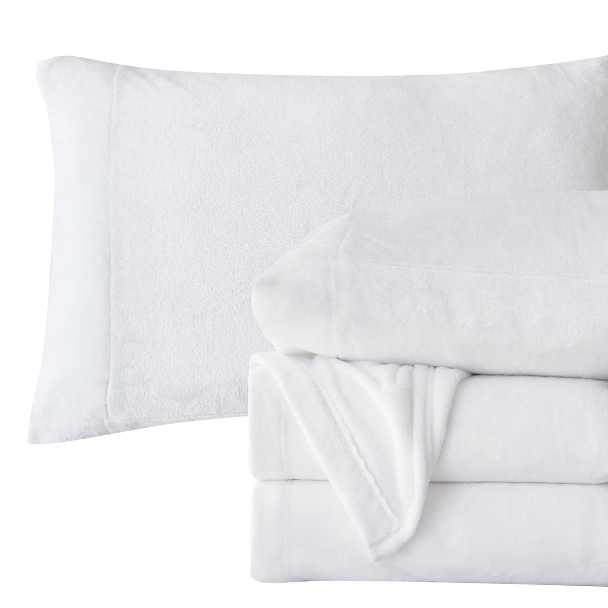 Elegant Comfort Juego de Sábanas de Franela de Terciopelo, 4 Piezas - Blanco - Queen